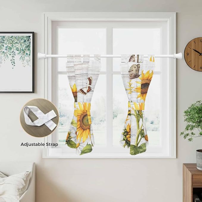 Yellow Sunflowers Kitchen Curtains 45 Inch Length, Short Cafe Window Curtains - Image 5