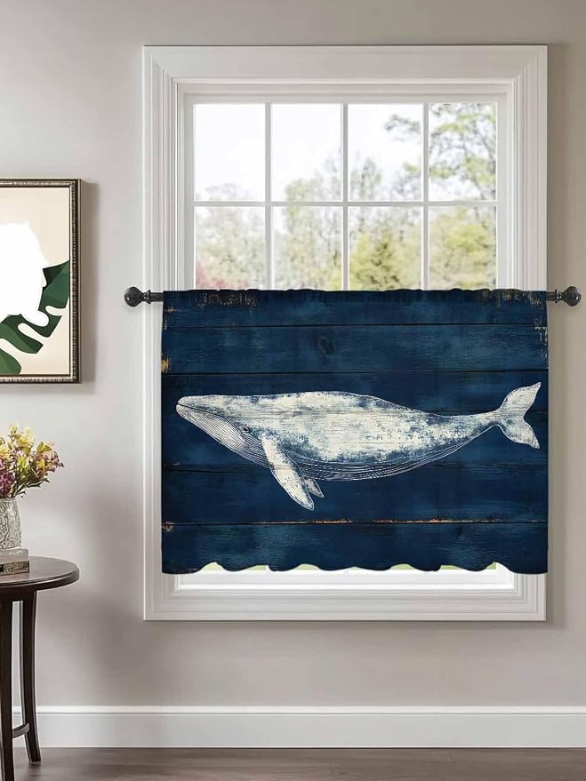 Sheer Curtains 54 Inch Length, Summer Whale Semi Sheer Curtains Light Filtering - Image 2