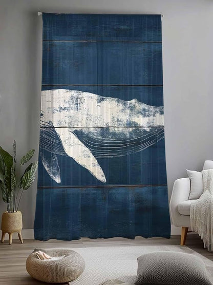 Sheer Curtains 96 Inches Long, Summer Whale Semi Sheer Curtains Light Filtering - Image 2