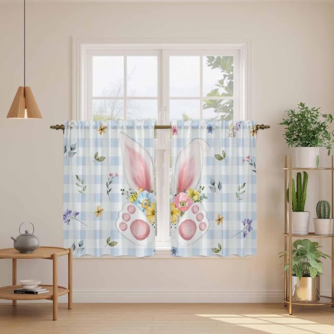 Easter Kitchen Tier Curtains 45 Inch Long 2 Panel Set, Rod Pocket Short Window - Image 3