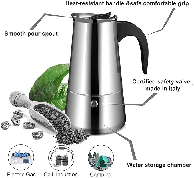 ZJchao Eagle Beak Design Moka Pot Portable Stainless Steel Coffee Maker Pot - Image 3