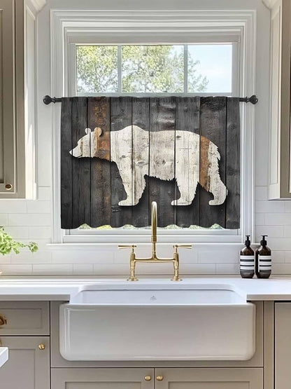 Sheer Curtains 54 Inch Length, Vintage White Brown Bear Semi Sheer Curtains - Image 3