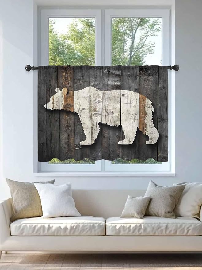 Sheer Curtains 54 Inch Length, Vintage White Brown Bear Semi Sheer Curtains - Image 4
