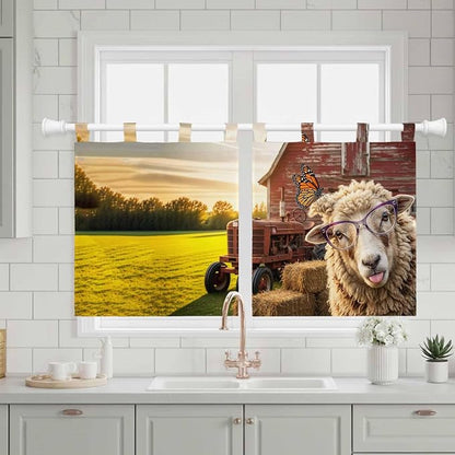 Farm Sheep Kitchen Curtains 36 Inch Length, Small Window Curtains Tab Top - Image 3