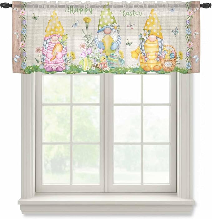 Easter Sheer Valances for Windows 54"x18", Light Filtering Kitchen Curtains by Unknown