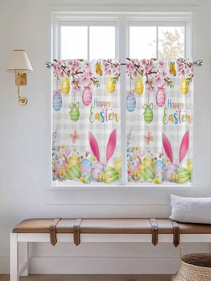 Happy Easter Kitchen Curtains 45 Inches length, Spring Watercolor Bunny Eggs - Image 4