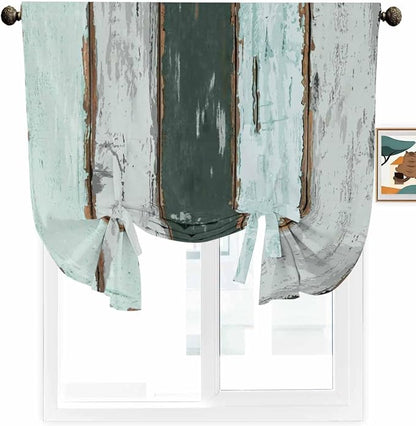 Tie Up Curtains for Windows, Vintage Wooden Retro Art Farmhouse Barns Room - Image 2