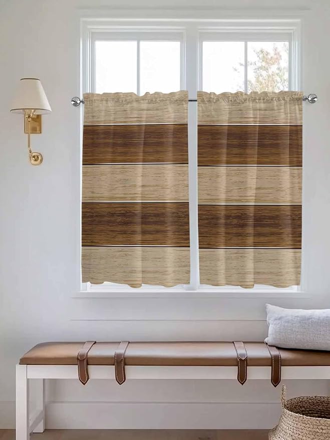 Retro Country Brown Wooden Board Window Valance Curtains, Farmhouse Gradient - Image 2