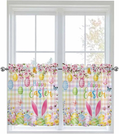 Happy Easter Half Window Curtains 24 Inches Long, Spring Bunny Colorful Eggs by Unknown