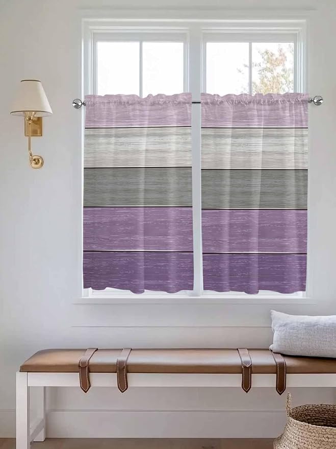 Country Wood Board Gray Purple Window Valance Curtains, Farmhouse Gradient - Image 3
