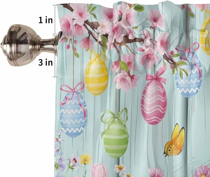 Happy Easter Kitchen Curtains 45 Inches length, Spring Bunny Eggs Flower Teal - Image 6