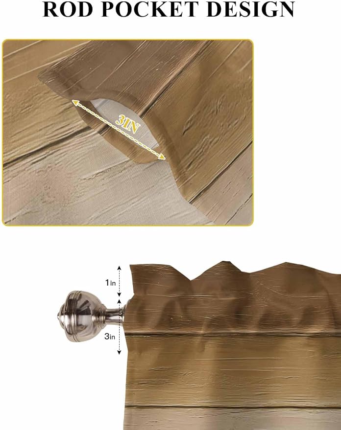 Vintage Brown Gradient Wood Grain Window Valance Curtains, Farmhouse Wood Barn - Image 7