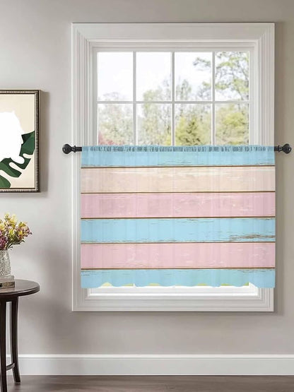 Sheer Curtains 45 Inch Length, Farmhouse Country Shabby Striped Privacy Voile - Image 2
