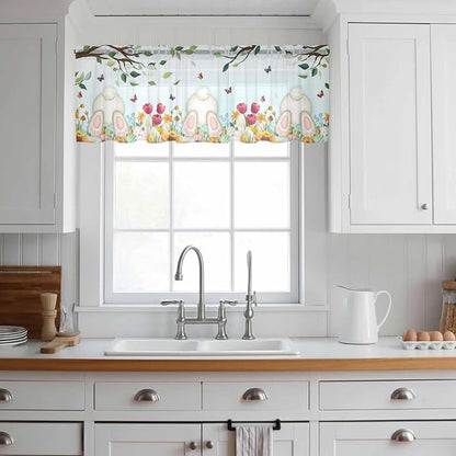 Easter Sheer Valances for Windows 42"x18", Light Filtering Kitchen Curtains - Image 3