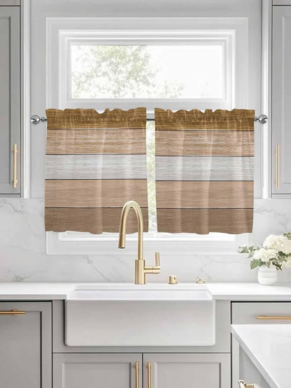 Retro Farm Wood Board Window Valance Curtains, 2 Panel by IDOWMAT