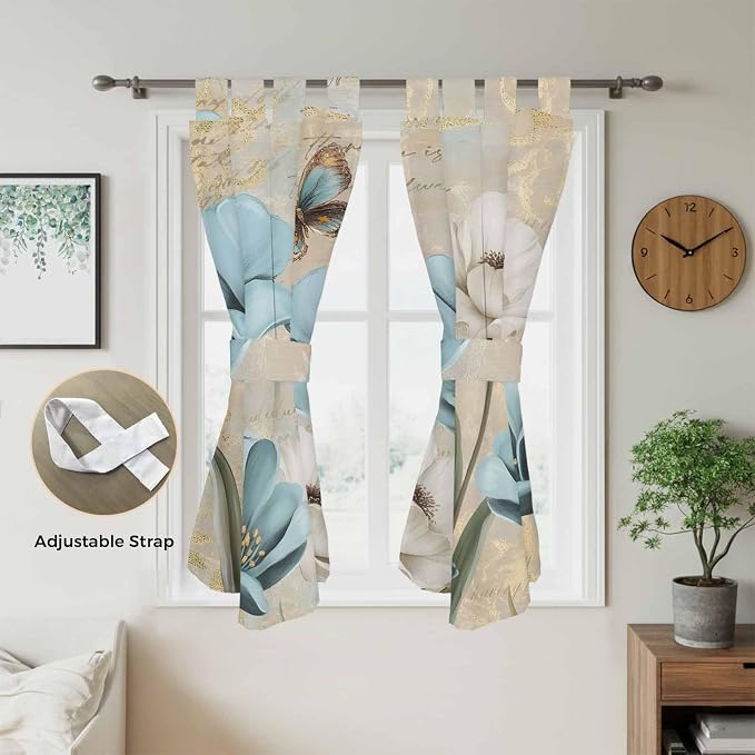 Spring Flowers Bathroom Curtains 63 Inch Length, Window Curtains Tab Top - Image 5