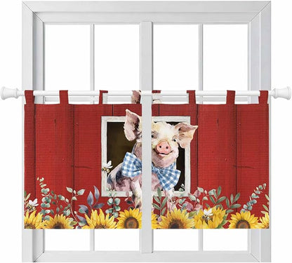 Pig Sunflowers Kitchen Curtains 24 Inch Length, Small Window Curtains Tab Top by Unknown