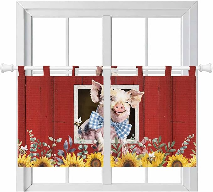 Pig Sunflowers Kitchen Curtains 36 Inch Length, Small Window Curtains Tab Top by Unknown