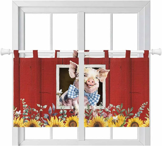 Pig Sunflowers Kitchen Curtains 36 Inch Length, Small Window Curtains Tab Top by Unknown