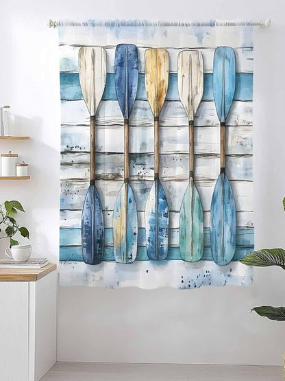 Sheer Curtains 63 Inch Length, Lake Paddle Striped Semi Sheer Curtains Light - Image 2