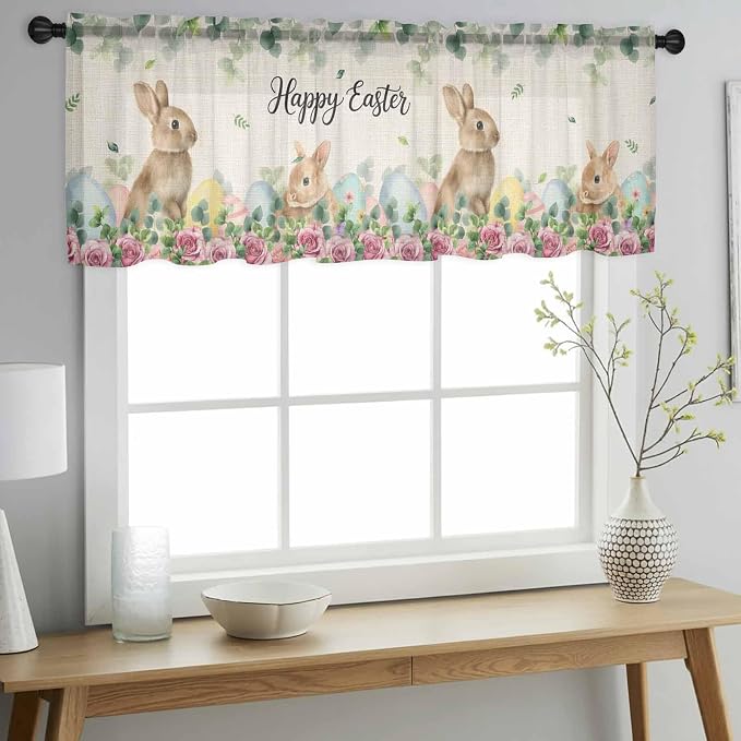 Easter Sheer Valances for Windows 54"x18", Light Filtering Kitchen Curtains - Image 2