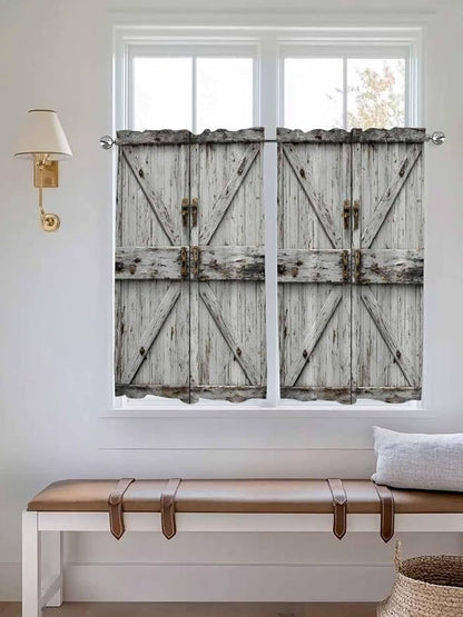 Vintage Gate Kitchen Curtains 54 Inches Length, Farmhouse Wooden Grain Shabby - Image 4