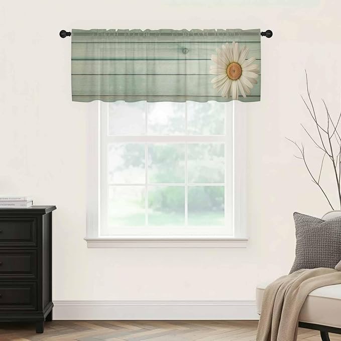 Daisy Flower Sheer Valances for Windows 54"x18", Light Filtering Kitchen - Image 9