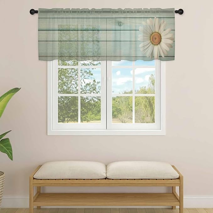 Daisy Flower Sheer Valances for Windows 54"x18", Light Filtering Kitchen - Image 4