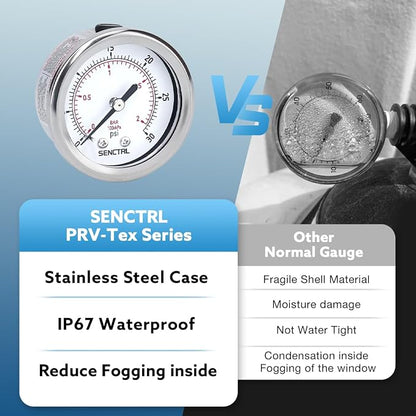 SENCTRL 0-30 Psi Low Pressure Gauge, 1/4 NPT Back Mount, Waterproof, Stainless - Image 3