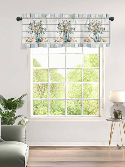 Kitchen Valances for Window, Ocean Starfish Conch Shell Eucalyptus Light by Unknown