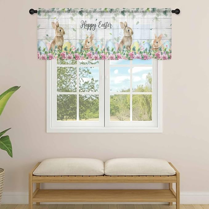 Easter Sheer Valances for Windows 54"x18", Light Filtering Kitchen Curtains - Image 4