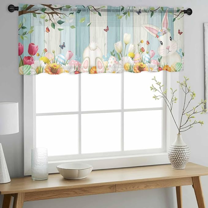 Easter Sheer Valances for Windows 54"x18", Light Filtering Kitchen Curtains - Image 2