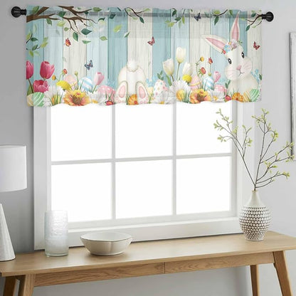Easter Sheer Valances for Windows 42"x18", Light Filtering Kitchen Curtains - Image 2