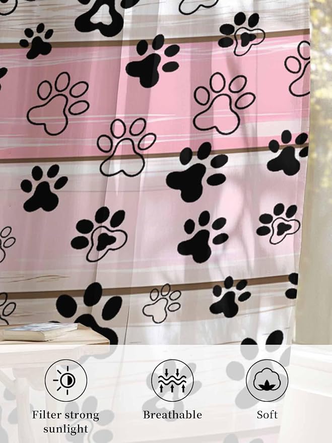 Sheer Curtains 72 Inches Long, Vintage Farmhouse Country Wooden Grain Privacy - Image 6