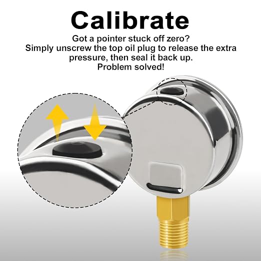 0-100 Psi 2-inch Pressure Gauge, Glycerin Filled, 1/4" NPT Lower Mount - Image 7