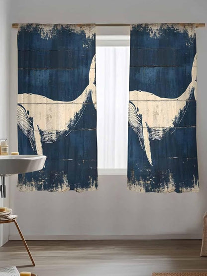Sheer Curtains 72 Inches Long, Ocean Whale Blue Semi Sheer Curtains Light - Image 5