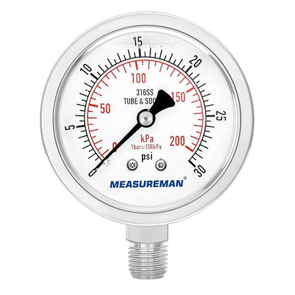 MEASUREMAN Fully Stainless Steel Hydraulic Glycerin Filled Pressure Gauge by MEASUREMAN