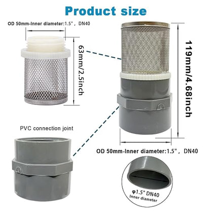 1.5 inch Stainless Steel Filter Cover Connected to 1.5 inch/DN40 Grey PVC - Image 3