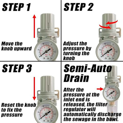 1/2" NPT Air Filter Pressure Regulator Combo Water Separator - Image 4