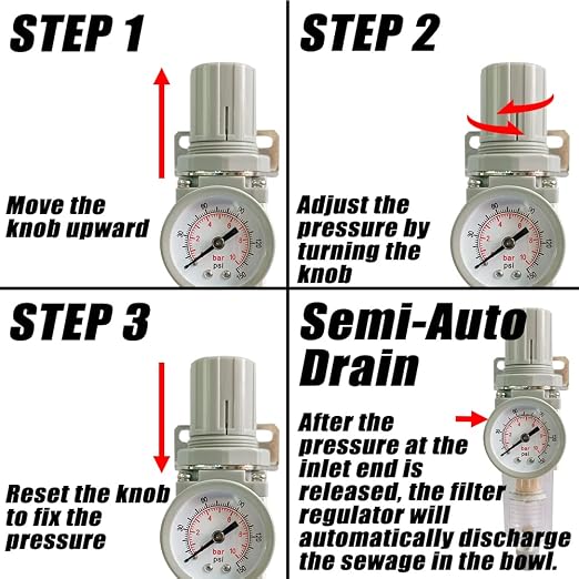 3/8" NPT Air Filter Pressure Regulator Combo Water Separator - Image 5