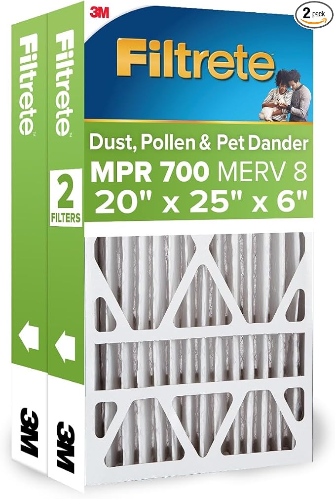 Filtrete 20x25x6 AC Furnace Air Filter, MPR 700, MERV 8, Fits AprilAire & by Filtrete