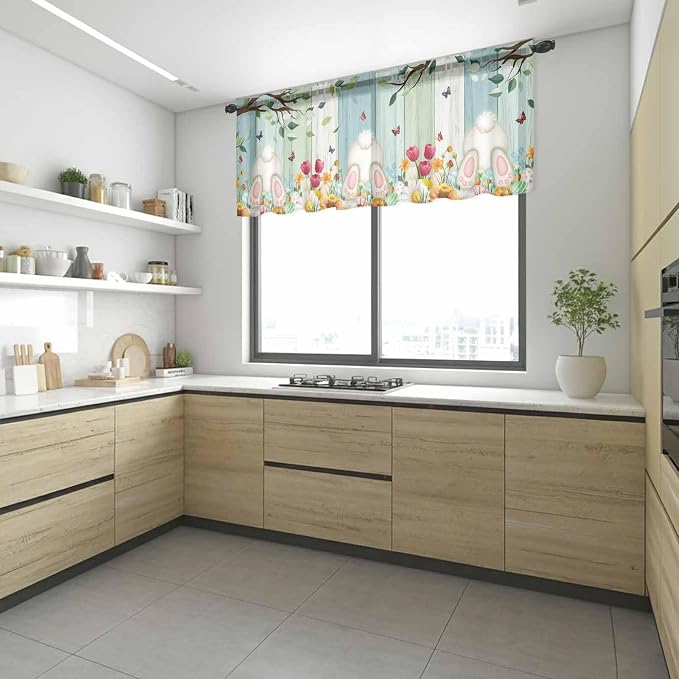 Easter Sheer Valances for Windows 54"x18", Light Filtering Kitchen Curtains - Image 6