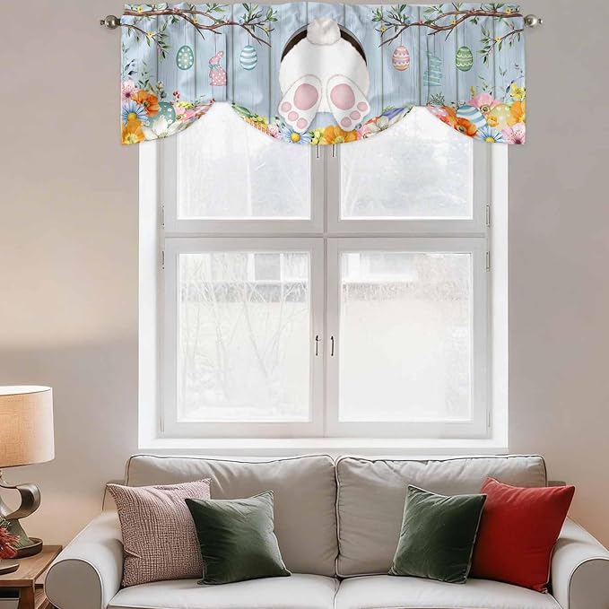 Easter Tie Up Valance Curtains for Windows, Kitchen Curtains Window Shades - Image 3