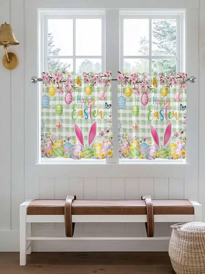 Happy Easter Half Window Curtain 36 Inches Long, Spring Bunny Eggs Flower Sage - Image 4