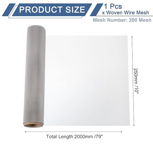 uxcell 200 Mesh 79" x 10" Woven Wire Mesh, 316 Stainless Steel Air Vent Filter - Image 2