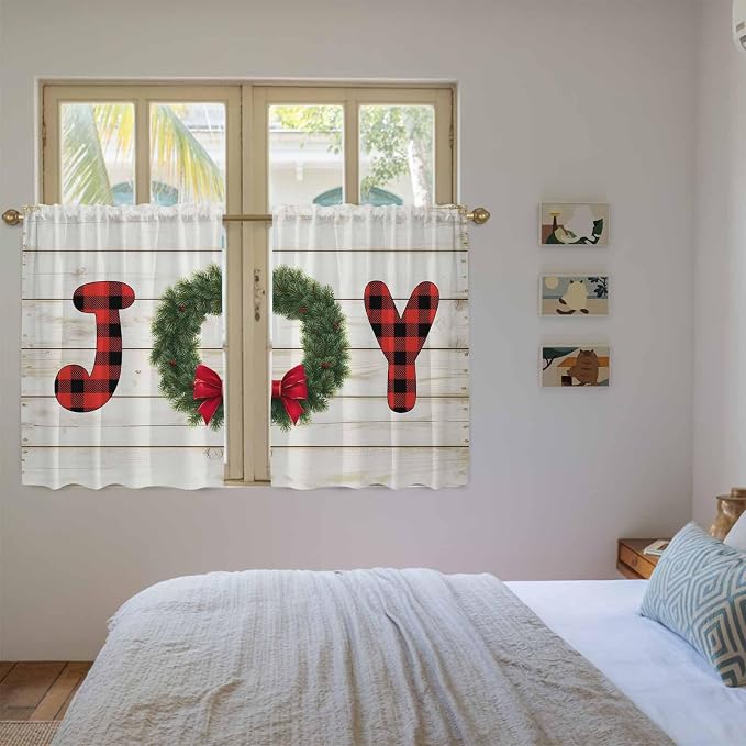 Christmas Wreaths Kitchen Curtains 54 Inch Long 2 Panel Set, Rod Pocket Window - Image 4