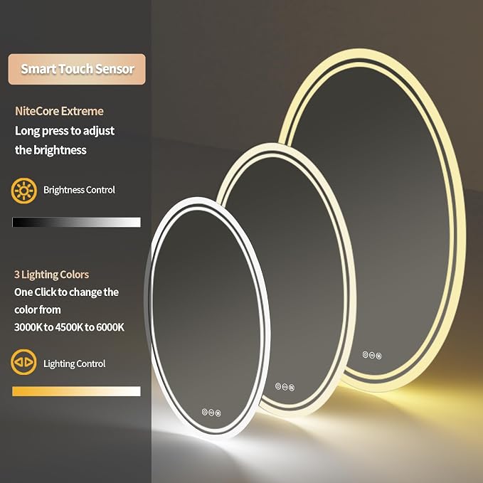 LUVODI Lighted LED Bathroom Mirror: 28”x20” Oval Anti-Fog Dimmable Wall Mounted - Image 4