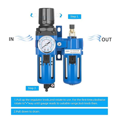 NANPU 3/4" NPT Compressed Air Filter Regulator Lubricator Combo, Water/Oil Trap - Image 4