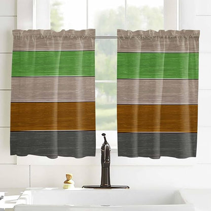 Farm Gray Green Brown Wood Grain Window Valance Curtains, Rustic Wooden Plank - Image 2