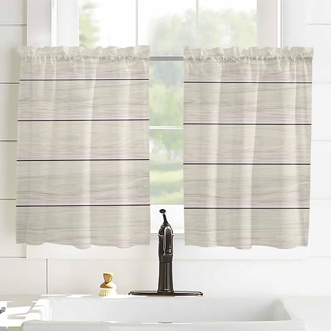 Vintage Country Wooden Board Window Valance Curtains, Gradient Wood Grain Line - Image 8